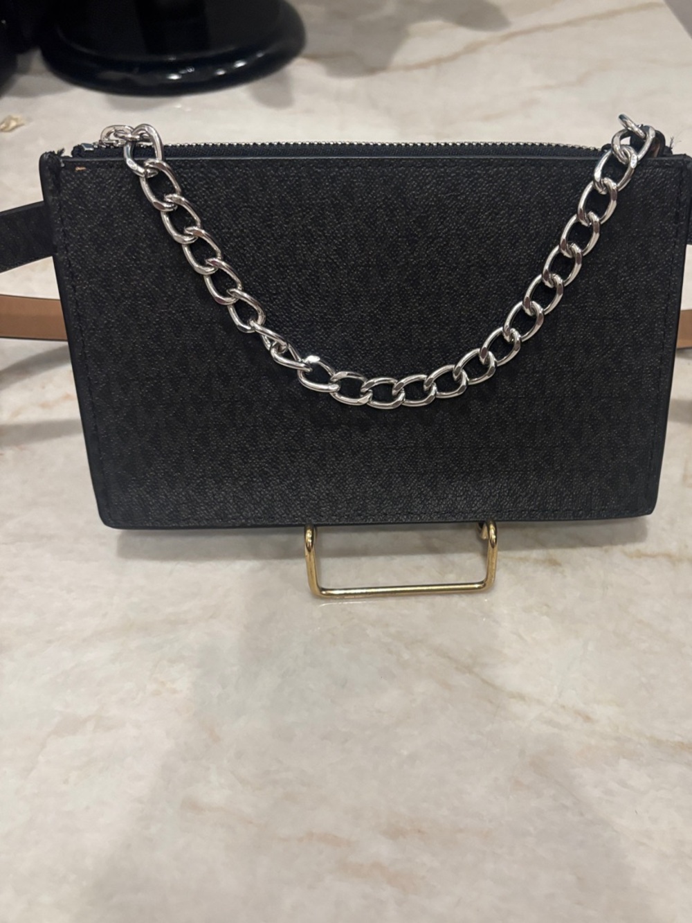 Michael Kors Black Crossbody with Silver Chain